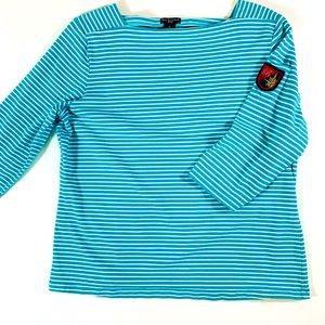 BAY STUDIOS TURQUOISE & WHITED NAUTICAL STRIPE TOP